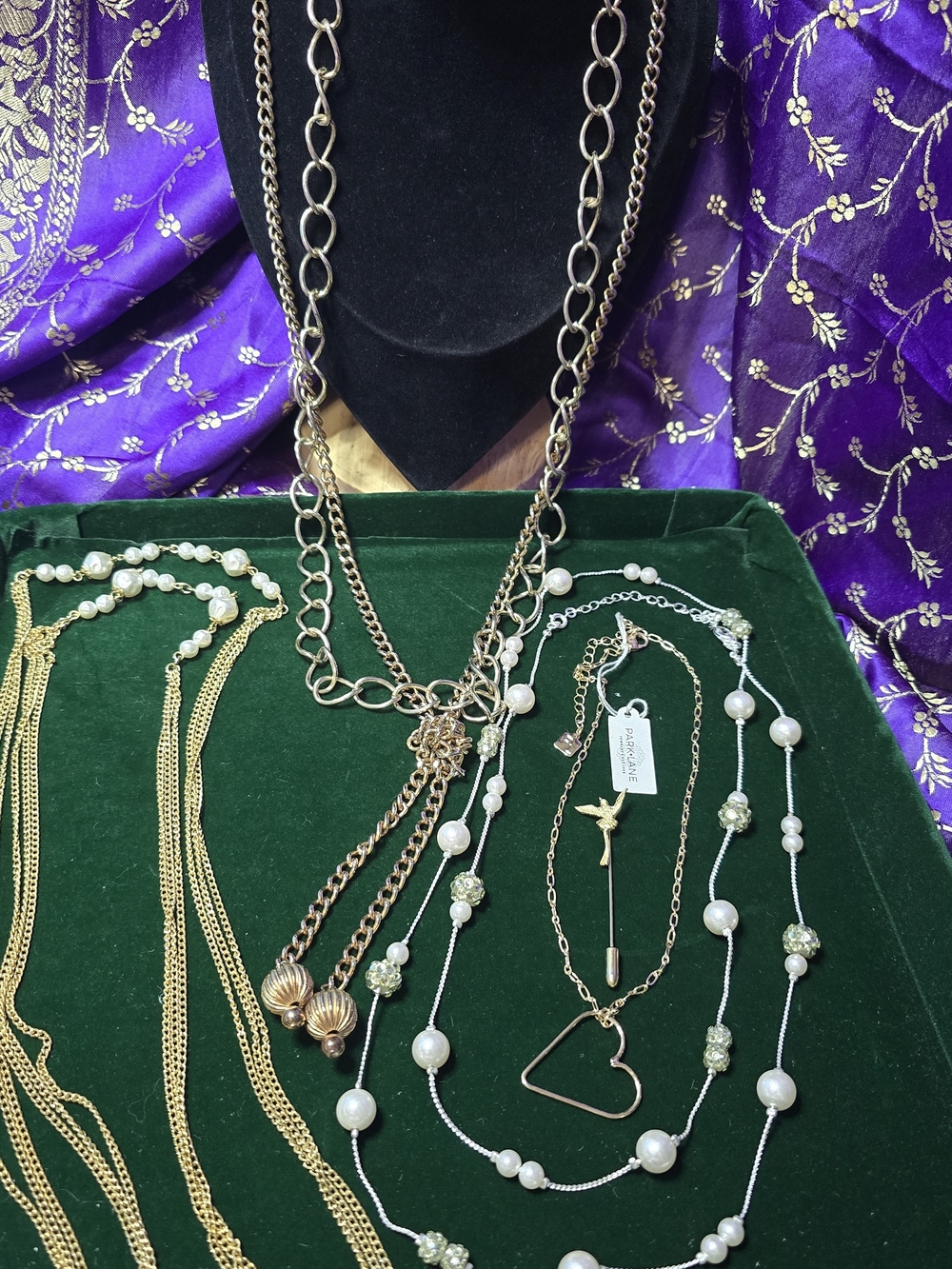 Gold & White Multi-Layer Pearl and Chain Necklace Set